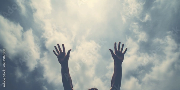 Obraz hands raised to the sky. Generative AI