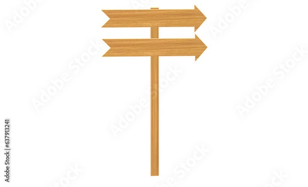 Fototapeta Signage, wood, directions. Wood texture. Space to write your message. Illustration. Arrow pointing. Hanging chain. PNG background 