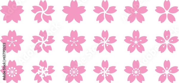 Fototapeta ピンク色の桜のベクターイラストセット