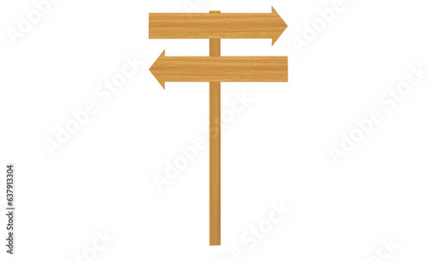 Fototapeta Signage, wood, directions. Wood texture. Space to write your message. Illustration. Arrow pointing. Hanging chain. PNG background 