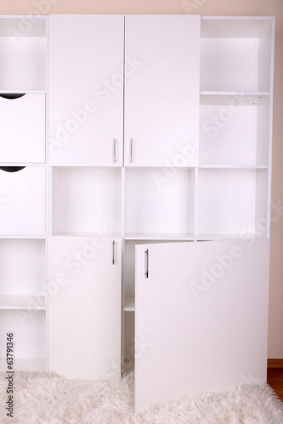 Fototapeta Empty white shelves close up
