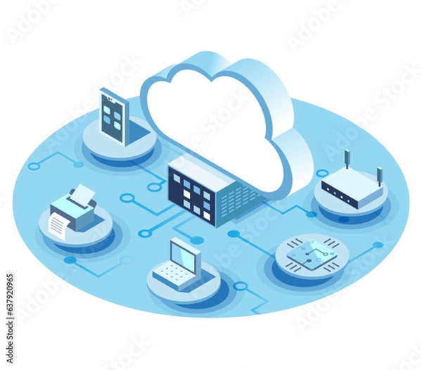 Fototapeta isometric vector illustration of cloud computing concept