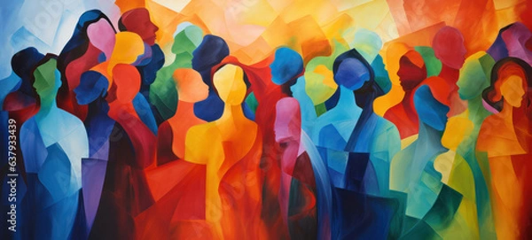Obraz Abstract colorful art watercolor painting depicts a diverse group of people united