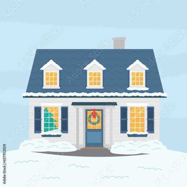 Obraz Large Christmas cottage on a snowy background