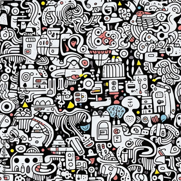 Fototapeta seamless pattern of Doodle Art, line drawing
