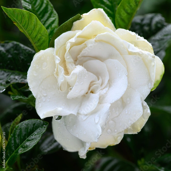 Fototapeta Cape Jasmine Bloom in the Rain