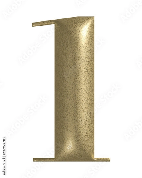 Fototapeta 3d number 1 with realistic golden texture. Metal, inflate, luxury number one serif font, isolated on transparent background.