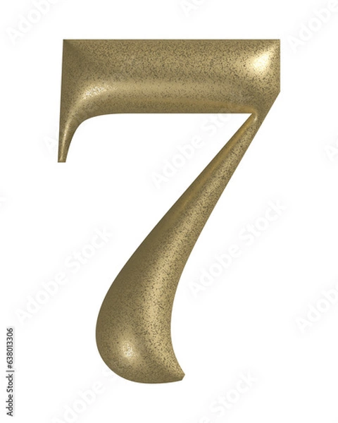 Fototapeta 3d number 7 with realistic golden texture. Metal, inflate, luxury number seven serif font, isolated on transparent background.