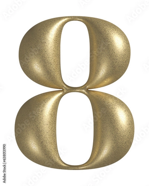 Obraz 3d number 8 with realistic golden texture. Metal, inflate, luxury number eight serif font, isolated on transparent background.