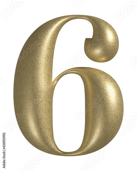 Obraz 3d number 6 with realistic golden texture. Metal, inflate, luxury number six serif font, isolated on transparent background.