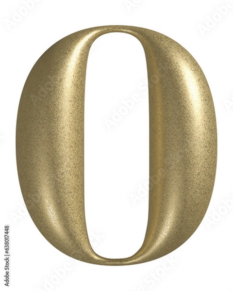Obraz 3d number 0 with realistic golden texture. Metal, inflate, luxury number zero serif font, isolated on transparent background.