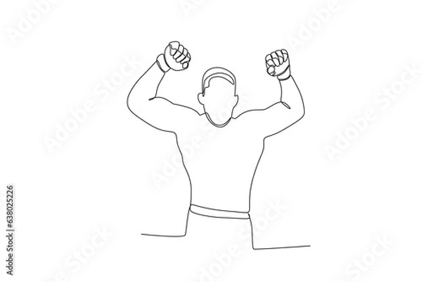 Obraz A man raised his hands. UFC one-line drawing