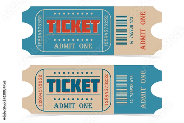 Fototapeta Two Retro Ticket templates in blue and beige colors with red letters