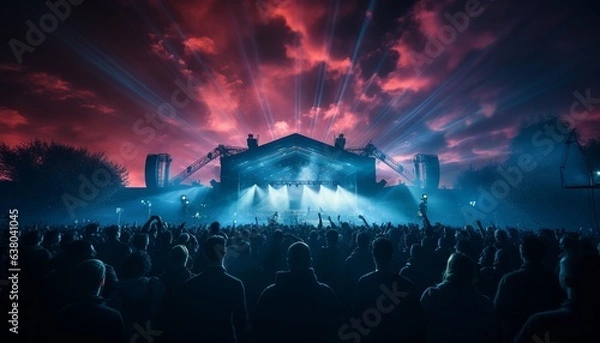 Obraz crowds beginning to gather at a stage during a music or tech event..