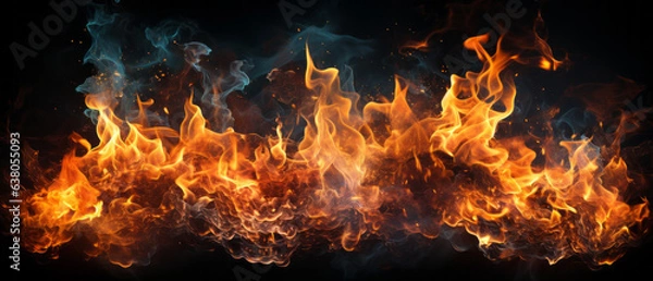 Fototapeta Closeup of burning flames, fire background banner long.generative aI