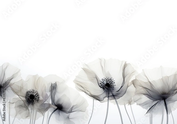 Obraz Condolence, grieving card, loss, funerals, support. Beautiful elegant fantasy ink flower on a neutral 
bright background for sending words of support and comfort. Monochromatic style.