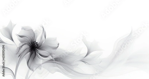 Obraz Condolence, grieving card, loss, funerals, support. Beautiful elegant fantasy ink flower on a neutral 
bright background for sending words of support and comfort. Monochromatic style.