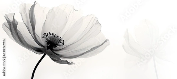 Obraz Condolence, grieving card, loss, funerals, support. Beautiful elegant fantasy ink flower on a neutral 
bright background for sending words of support and comfort. Monochromatic style.
