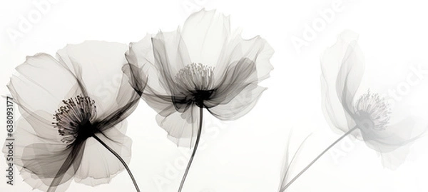 Obraz Condolence, grieving card, loss, funerals, support. Beautiful elegant fantasy ink flower on a neutral 
bright background for sending words of support and comfort. Monochromatic style.