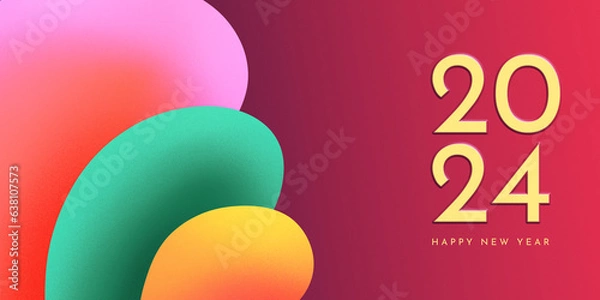 Obraz 2024 Happy New Year bold banner design with modern grain gradient. Colorful New Year's Eve celebration background with trendy 3D abstract shapes.