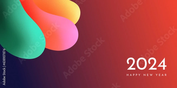 Obraz 2024 Happy New Year bold banner design with modern grain gradient. Colorful New Year's Eve celebration background with trendy 3D abstract shapes.