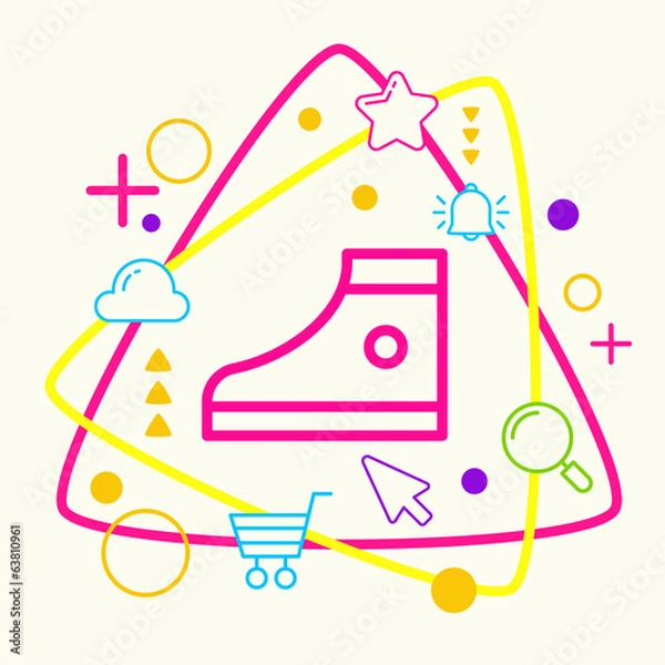 Fototapeta One sneakers on abstract colorful geometric light background wit