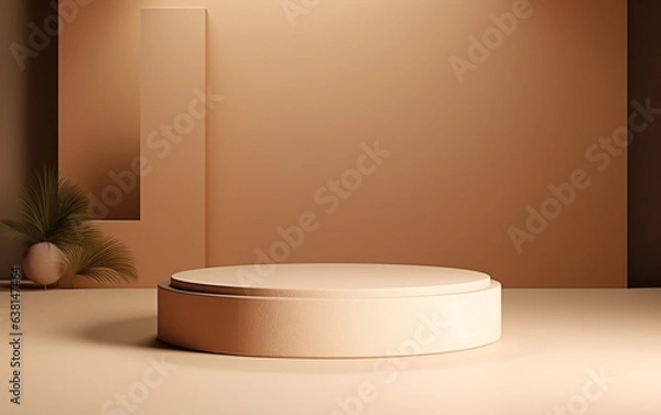 Obraz 3d display product beige minimal scene with geometric podium platform. cylinder background vector 3d rendering with podium. stan 