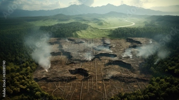 Fototapeta deforestation, portraying the implications of this environmental issue generative ai