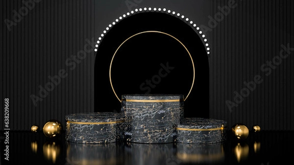 Fototapeta Abstract black background with geometric shape podium for product 3d rendering
