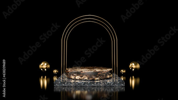 Fototapeta Abstract black background with geometric shape podium for product 3d rendering