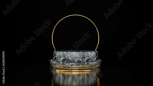 Fototapeta Abstract black background with geometric shape podium for product 3d rendering