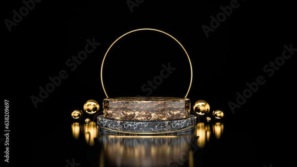 Fototapeta Abstract black background with geometric shape podium for product 3d rendering