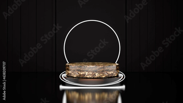 Fototapeta Abstract black background with geometric shape podium for product 3d rendering