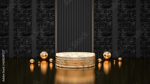 Fototapeta Abstract black background with geometric shape podium for product 3d rendering
