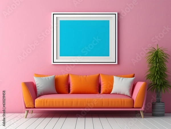 Obraz Contemporary Interior Canvas: Blank Frame Mockup, generative ai