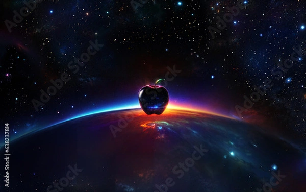Obraz 宇宙空間に浮かぶリンゴのオブジェ