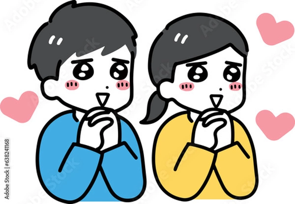 Obraz 笑顔でときめいている若い私服の男女(上半身)