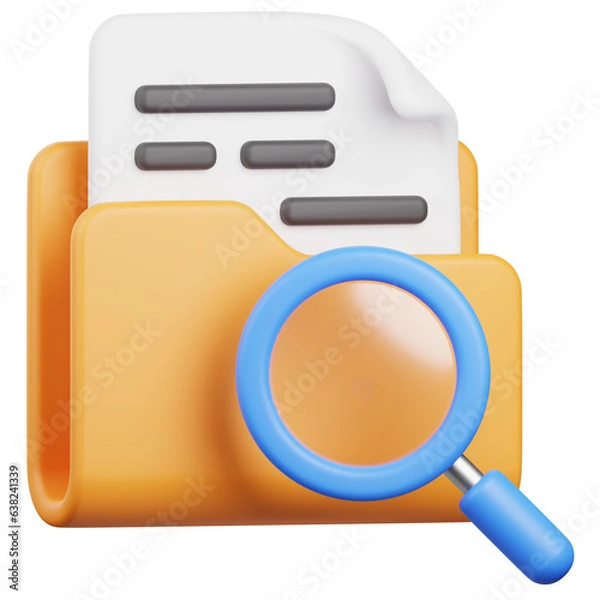 Fototapeta 3D Render Search Folder Icon, illustration isolated on white background, suitable for website, mobile app, print, presentation, infographic, and other projects.
