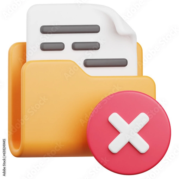Fototapeta 3D Render Failed Folder Icon, illustration isolated on white background, suitable for website, mobile app, print, presentation, infographic, and other projects.