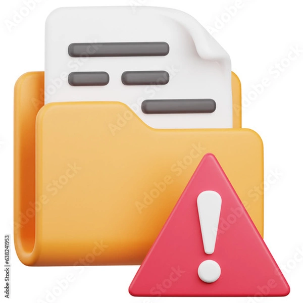 Obraz 3D Render Folder Alert Icon, illustration isolated on white background, suitable for website, mobile app, print, presentation, infographic, and other projects.