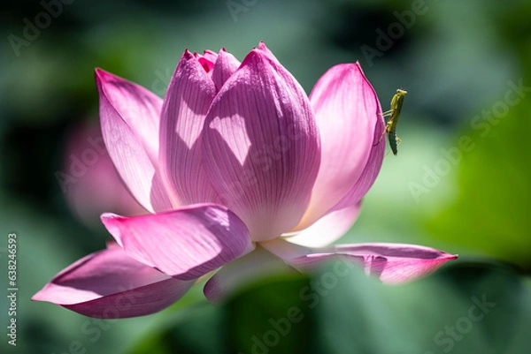 Obraz 蓮の花で獲物を待つカマキリ