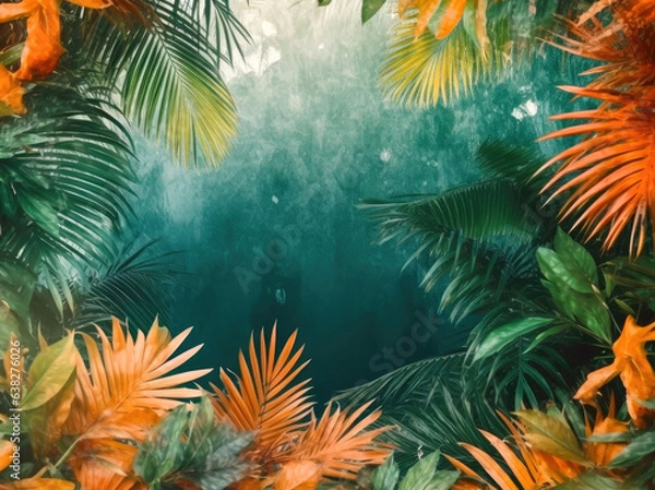Fototapeta Banner of summer backrgound with palm tree leaves