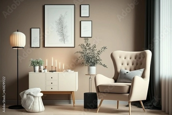 Fototapeta Bright classic interior design with elegant furniture. Illustration generative AI