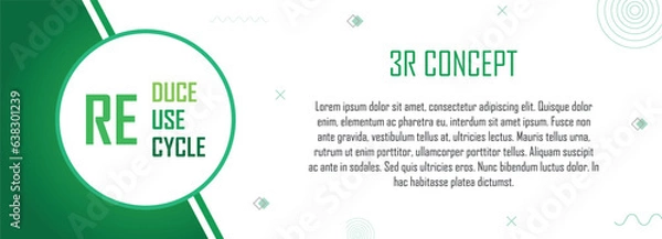 Fototapeta 3R concept banner with abstract pattern design, reduce, reuse, recycle, save the earth and nature, go green, environment day, eco friendly, copy space for text