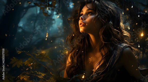 Fototapeta Enchanted Night, Portrait of a Woman Amidst the Mystical Moonlit Forest. Generative AI