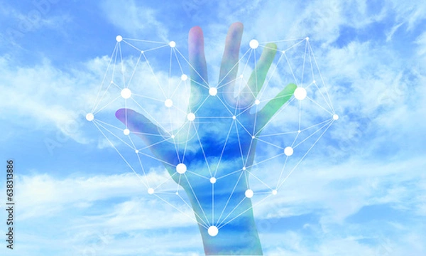 Obraz 青空と掌とハートのネットワーク
