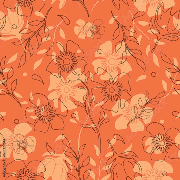 Fototapeta Elegance meets nature in this vector floral pattern. Delicate petals and leaves intertwine, offering a timeless and versatile backdrop for any project.