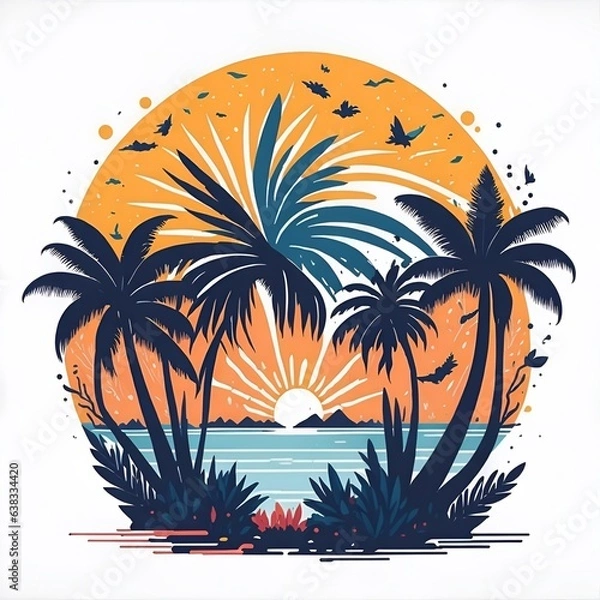 Fototapeta Small island with palms. AI generated illustration