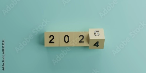 Obraz Flipping of 2024 to 2025 on 3D Rendering block cube for preparation new year change and start new business target strategy concept.