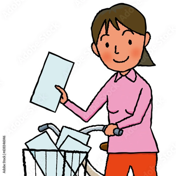 Fototapeta 自転車でポスティングをする若い女性